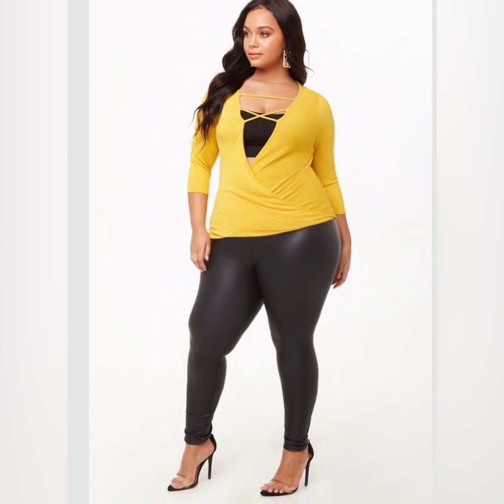 Plus size plunging crisscross surplice top